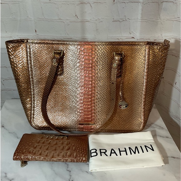 NWT Brahmin Large Ashlee Natural Cocobay Tote and Ady Wallet